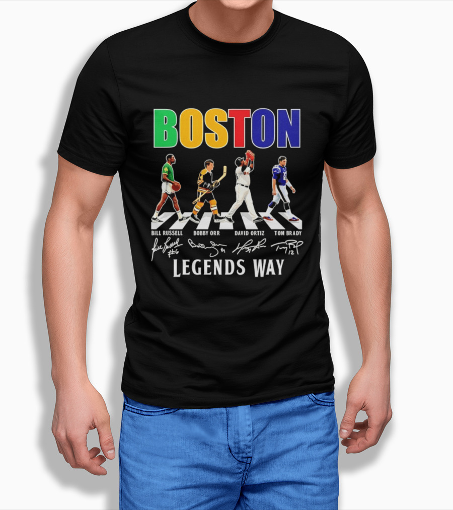 Boston Legends Way Bill Russell Bobby Orr David Ortiz Tom Brady Signatures T-Shirt