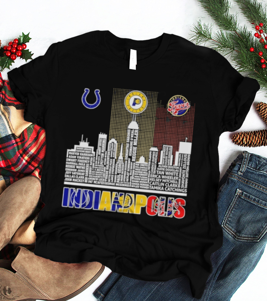 Indianapolis Colts Pacers Fever Skyline Logos And Cityscape T-Shirt