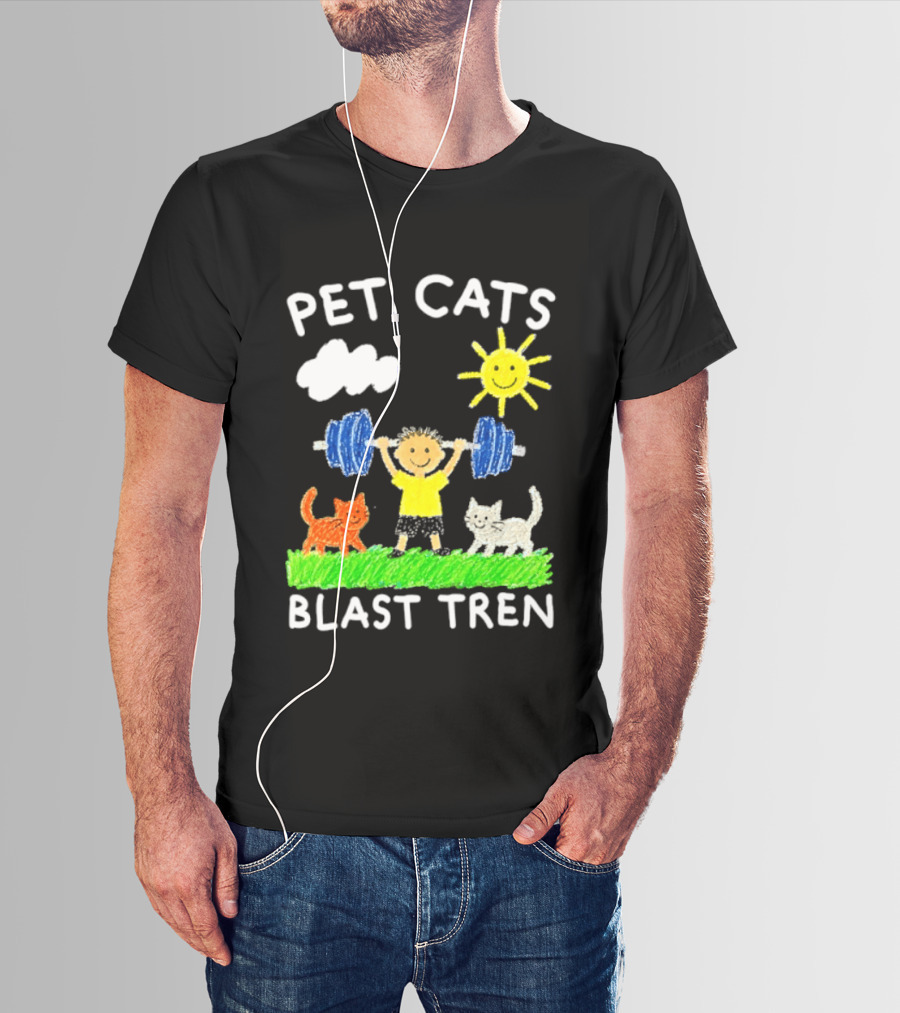 Pet Cats Blast Tren Bodybuilding Gym Child With Weights Sun And Clouds T-Shirt