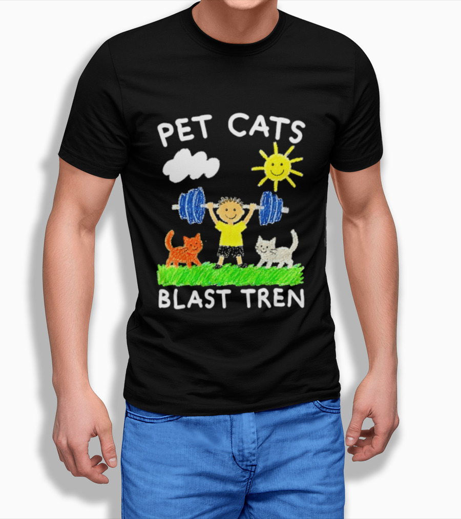 Pet Cats Blast Tren Bodybuilding Gym Child With Weights Sun And Clouds T-Shirt