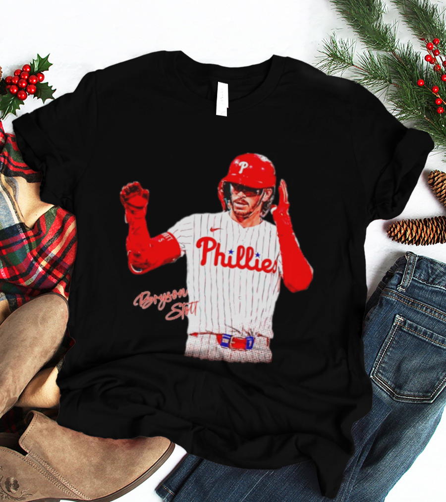 Philadelphia Phillies Bryson Stott Baseball Player Red And White Uniform T-Shirt