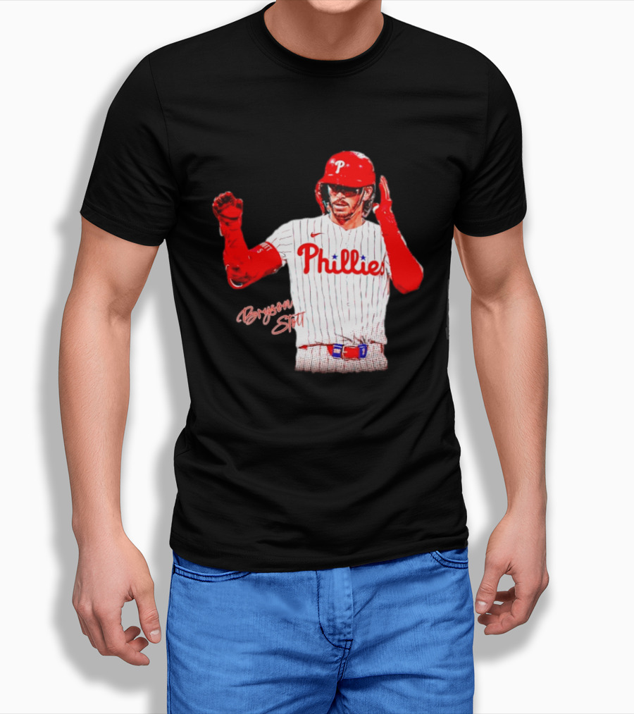 Philadelphia Phillies Bryson Stott Baseball Player Red And White Uniform T-Shirt