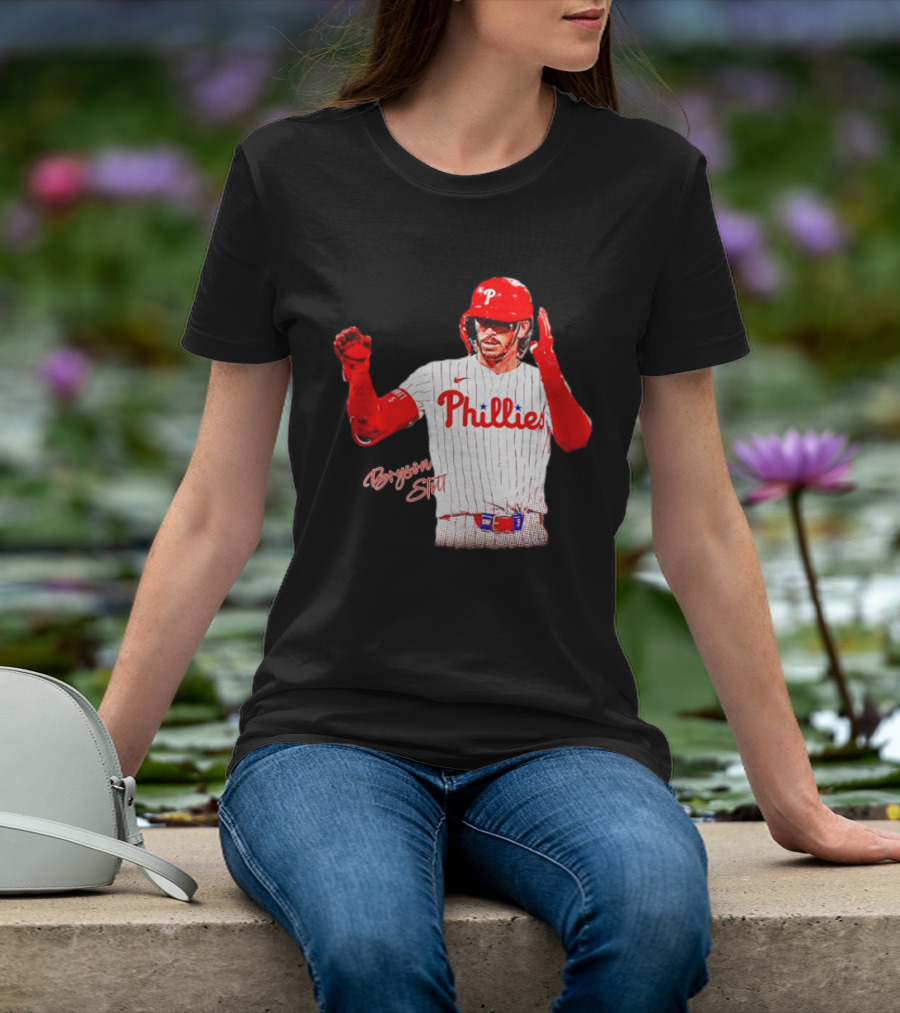 Philadelphia Phillies Bryson Stott Baseball Player Red And White Uniform T-Shirt