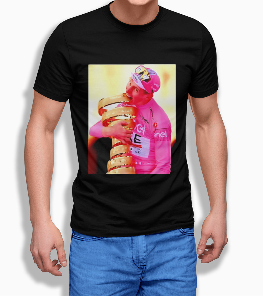 Tadej Pogacar 2024 Giro D'Italia Trophy Celebration In Pink Jersey T-Shirt