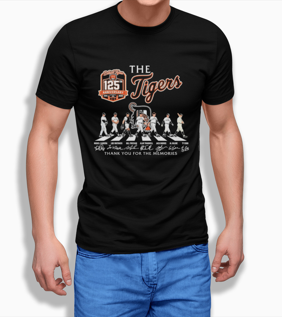 The Detroit Tigers 125th Anniversary Cabrera Whitaker Freehan Trammell Morris Kaline Cobb Thank You For The Memories T-Shirt