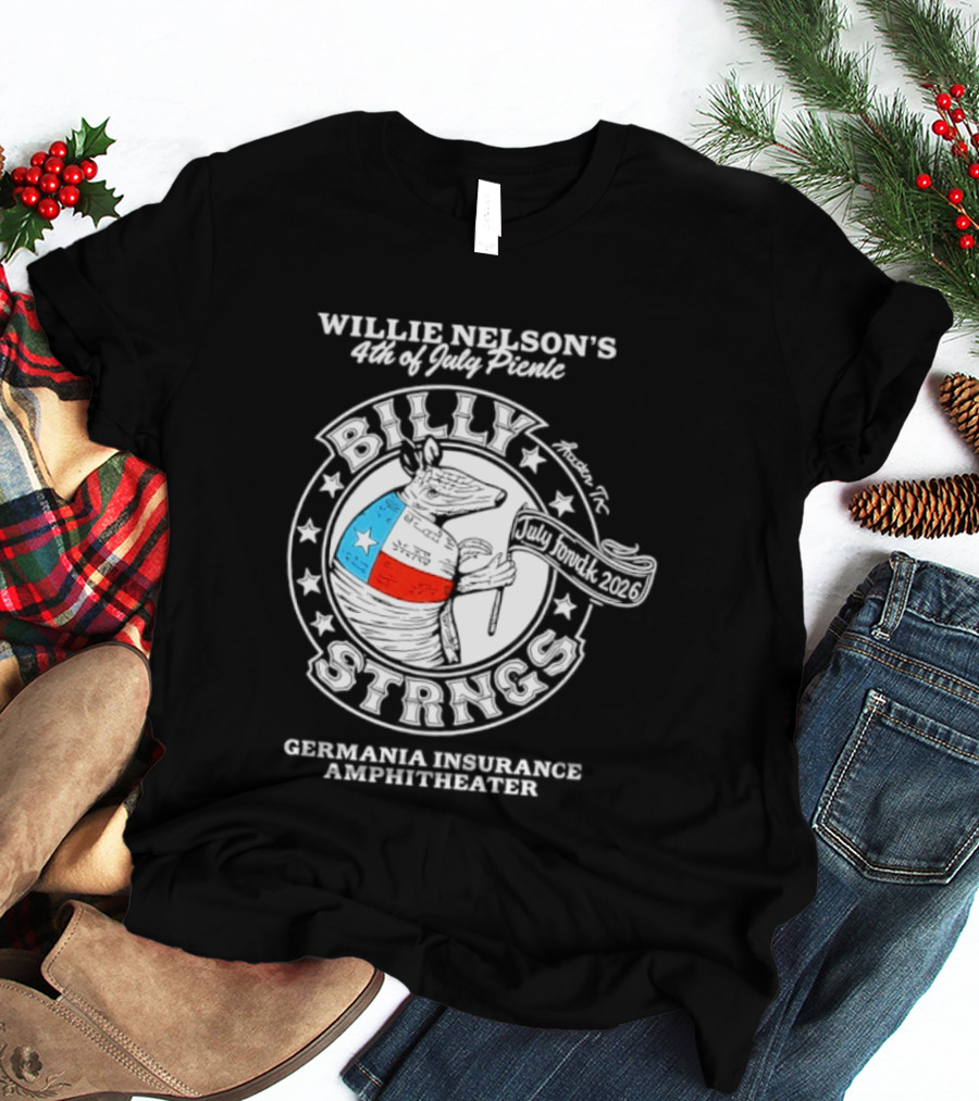 Willie Nelson's 4th Of July Picnic Billy Strings Germania Insurance Amphitheater Texas Flag Guitar T-Shirt