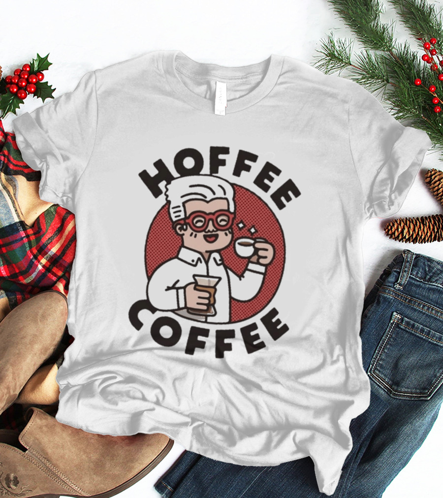 Hoffee Coffee Red Glasses Character Holding Espresso And Drink T-Shirt