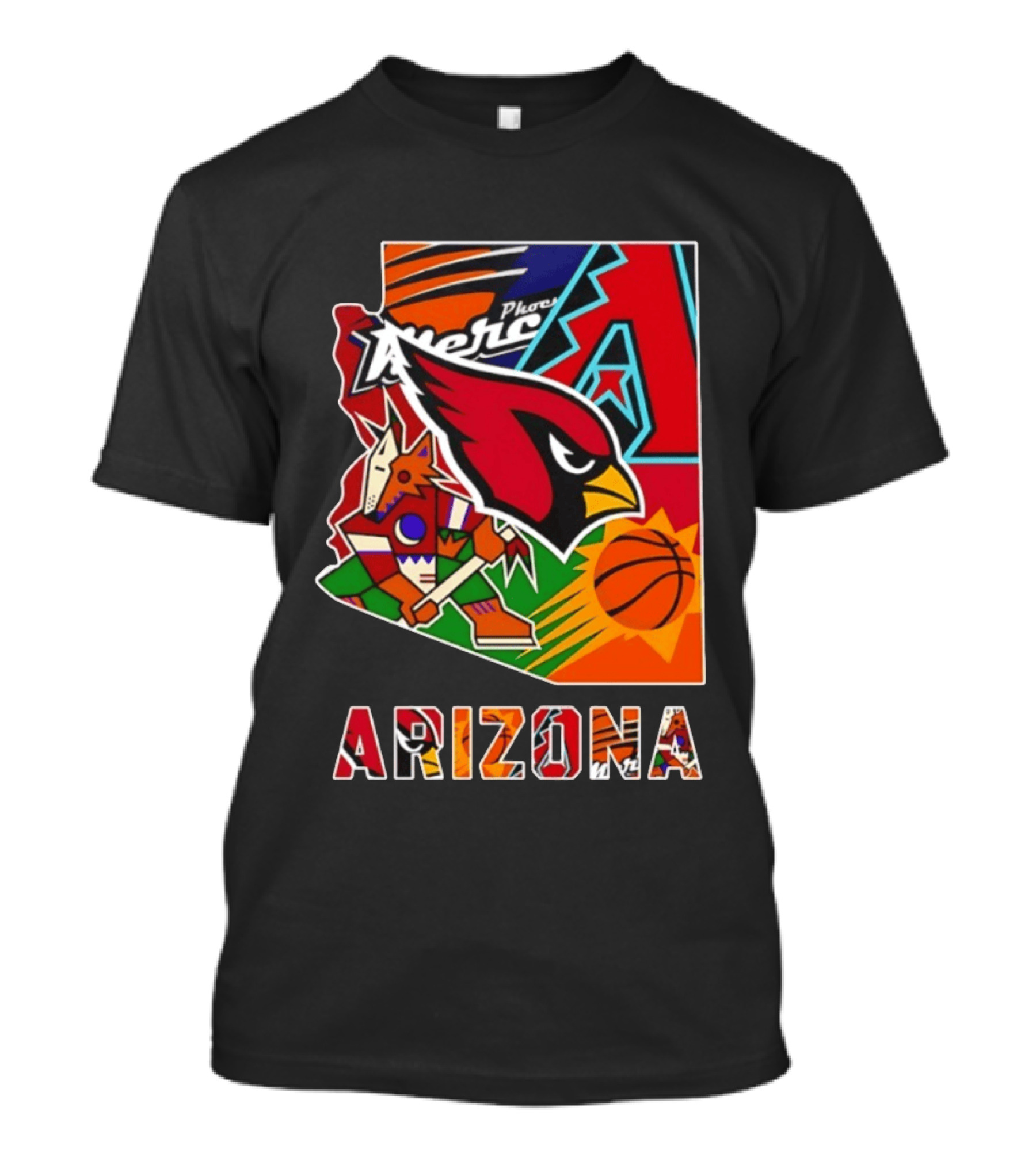 Arizona Cardinals Diamondbacks Suns Mercury Coyotes Sports Teams Map 2026 T-Shirt