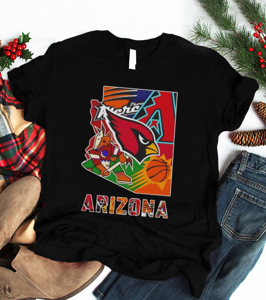Arizona Cardinals Diamondbacks Suns Mercury Coyotes Sports Teams Map 2026 T-Shirt