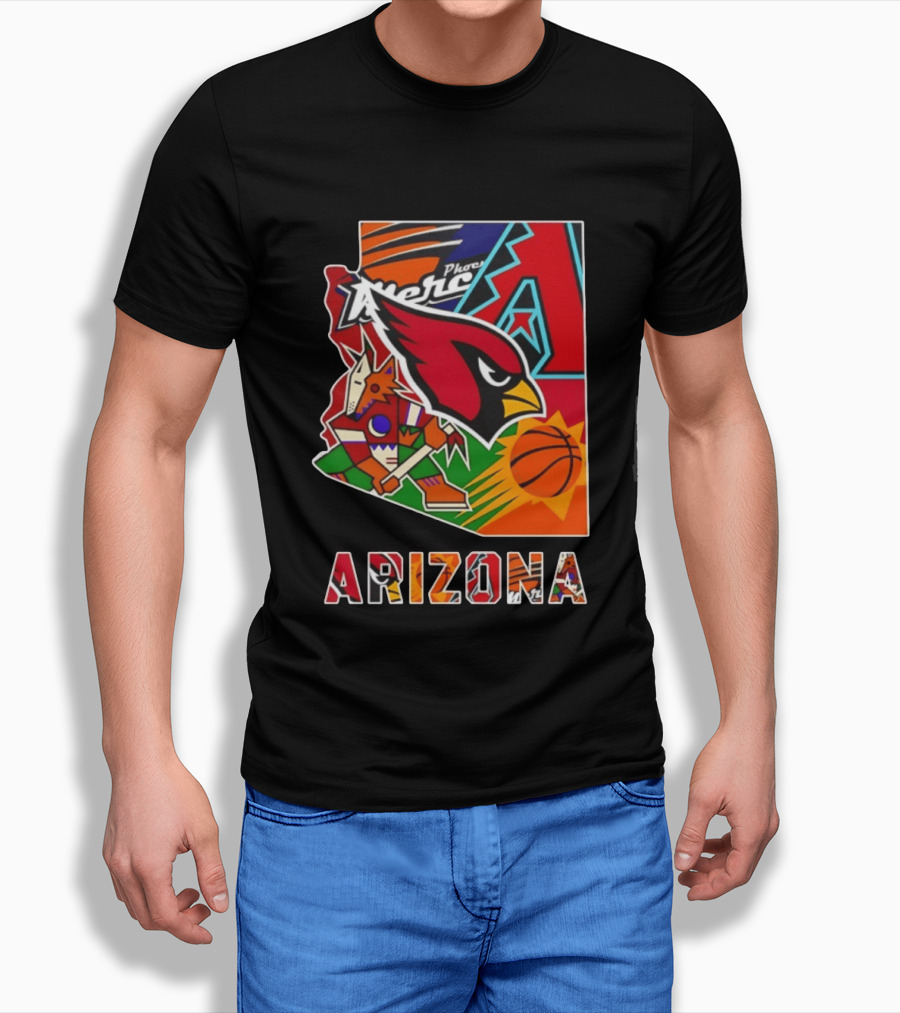 Arizona Cardinals Diamondbacks Suns Mercury Coyotes Sports Teams Map 2026 T-Shirt