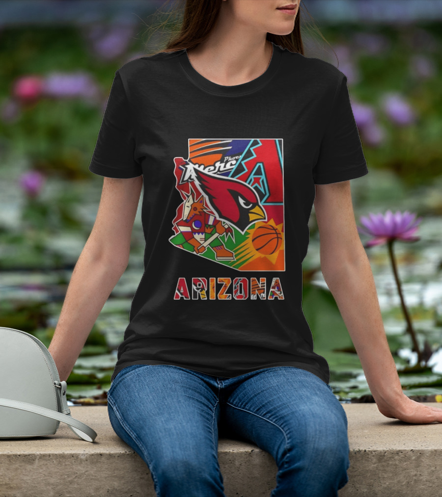 Arizona Cardinals Diamondbacks Suns Mercury Coyotes Sports Teams Map 2026 T-Shirt