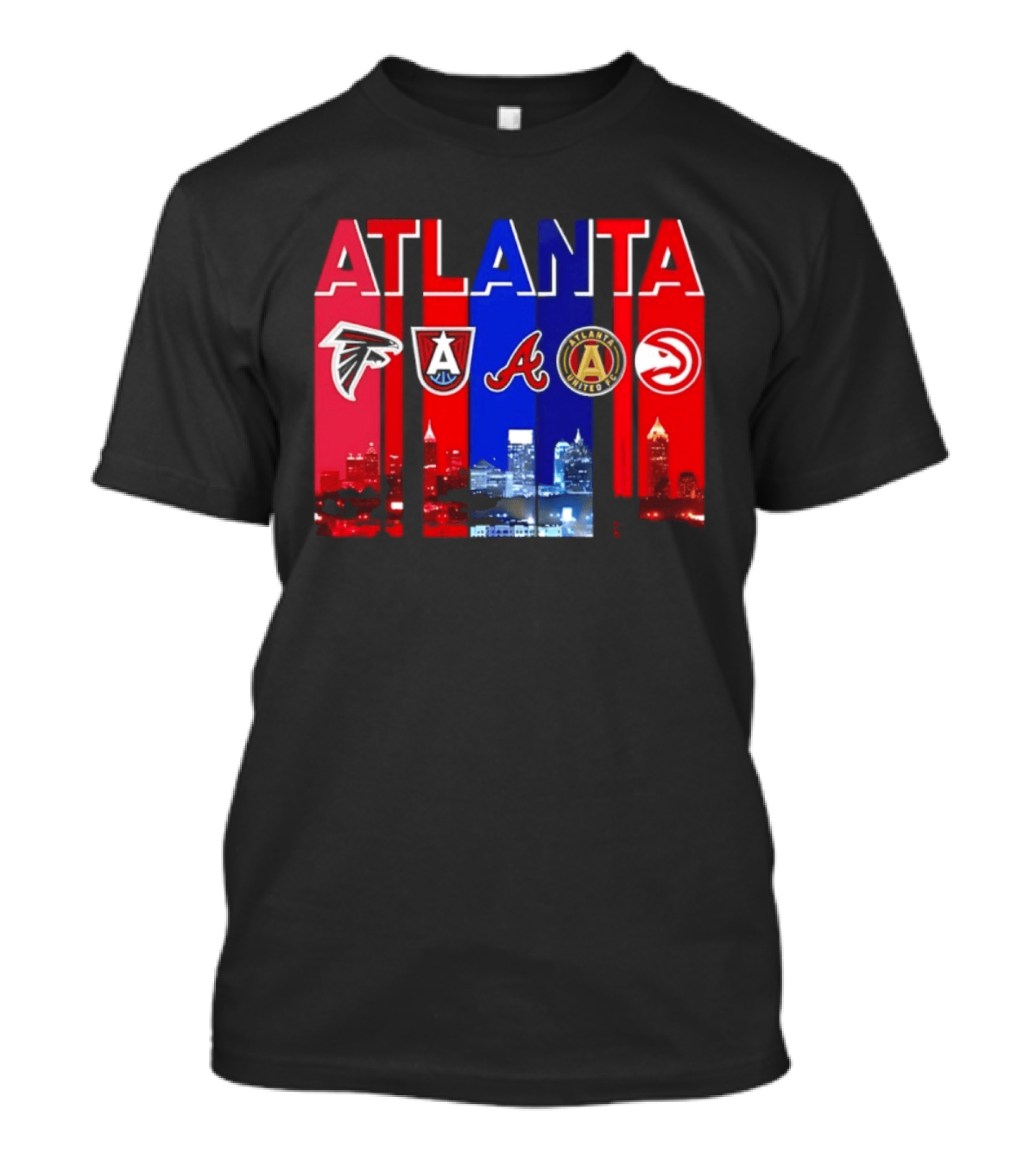 Atlanta Falcons Hawks Braves United FC Skyline City Sports Logos T-Shirt