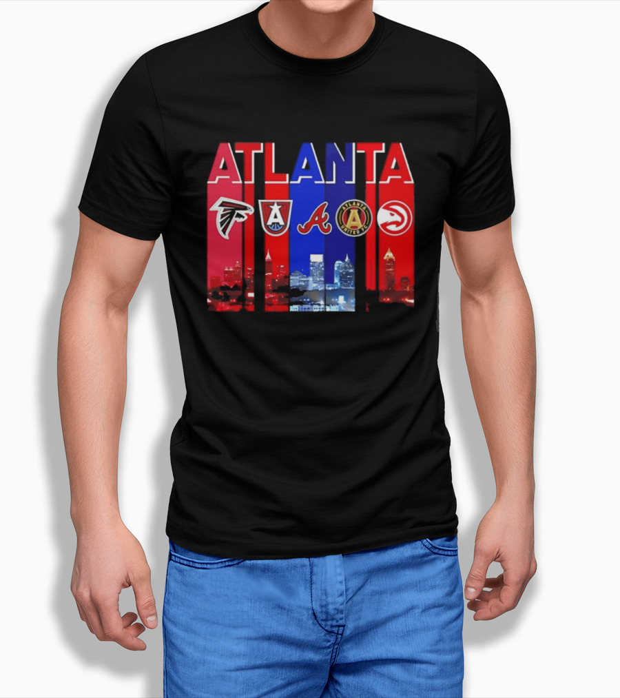 Atlanta Falcons Hawks Braves United FC Skyline City Sports Logos T-Shirt