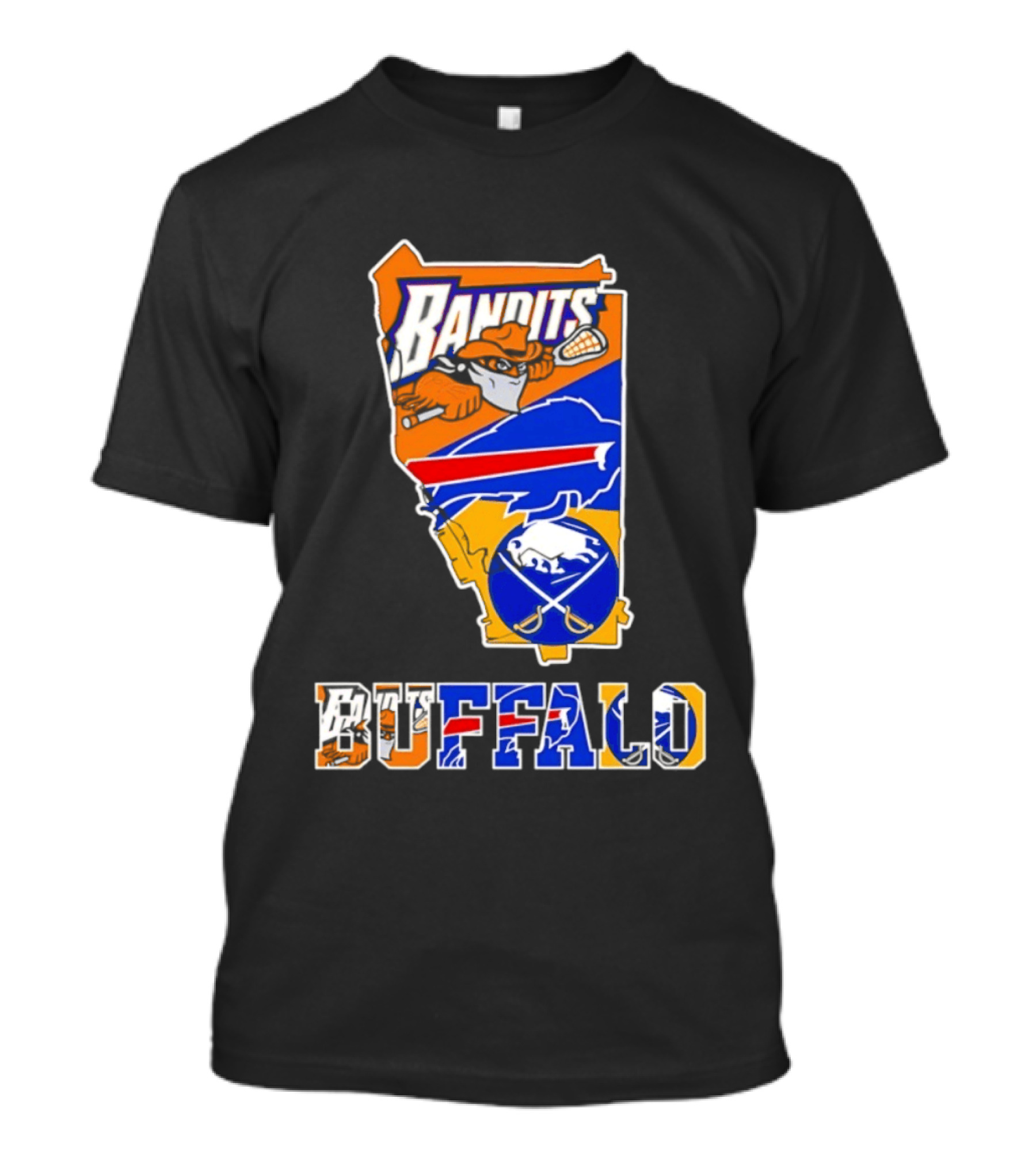 Buffalo Bandits Bills Sabres New York Sports Team Map Collage T-Shirt