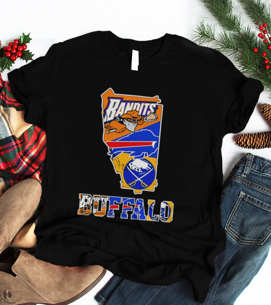 Buffalo Bandits Bills Sabres New York Sports Team Map Collage T-Shirt