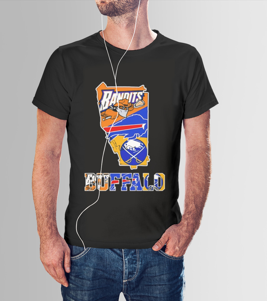 Buffalo Bandits Bills Sabres New York Sports Team Map Collage T-Shirt