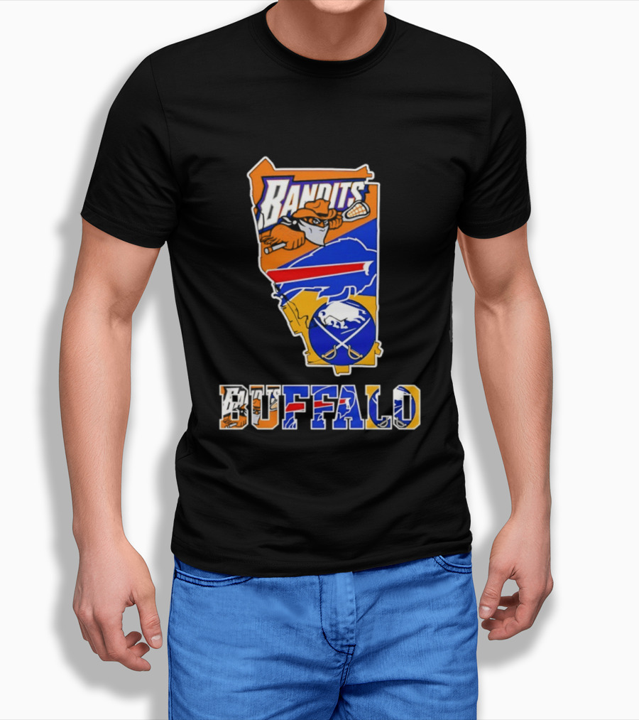 Buffalo Bandits Bills Sabres New York Sports Team Map Collage T-Shirt