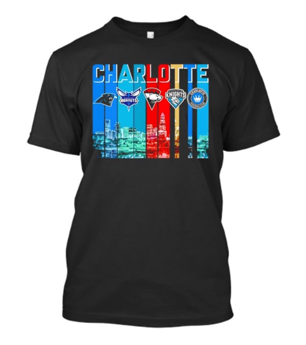 Charlotte Panthers Hornets Knights City Skyline Sports Team Logos T-Shirt