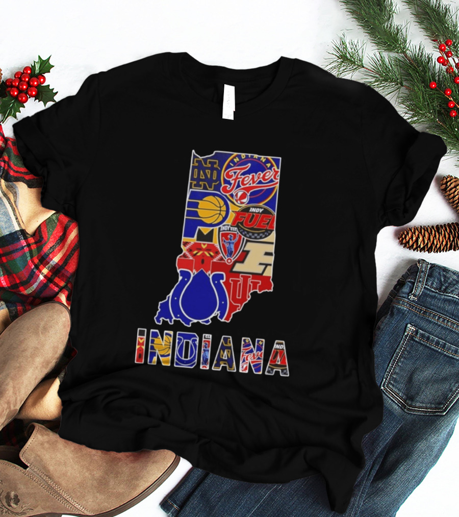 Indiana Basketball Colts Notre Dame Fever Indy Fuel Map Collage 2026 T-Shirt