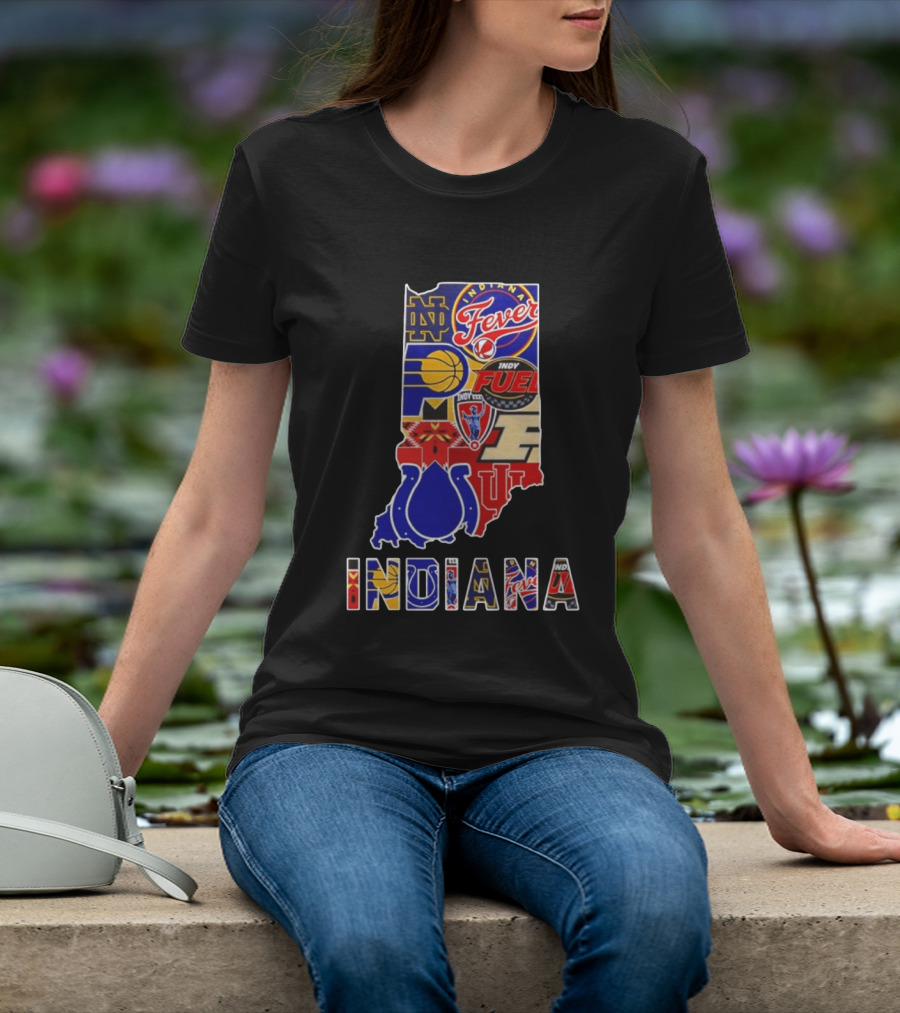 Indiana Basketball Colts Notre Dame Fever Indy Fuel Map Collage 2026 T-Shirt