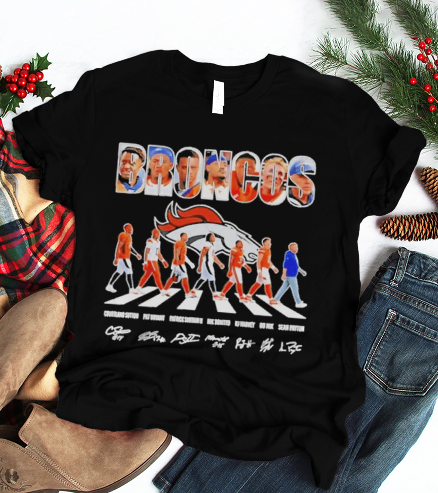 Denver Broncos Abbey Road Sutton Bryant Surtain II Bonitto Harvey Nix Payton Signatures NFL Team T-Shirt