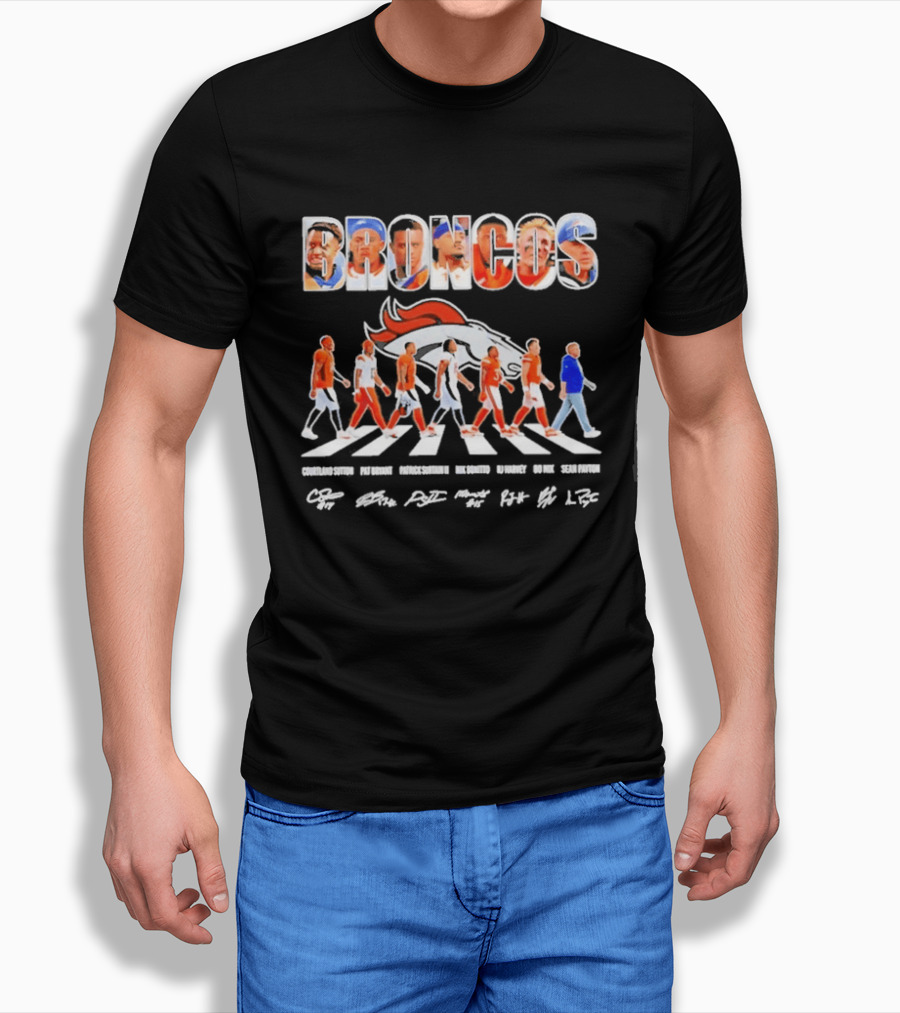 Denver Broncos Abbey Road Sutton Bryant Surtain II Bonitto Harvey Nix Payton Signatures NFL Team T-Shirt