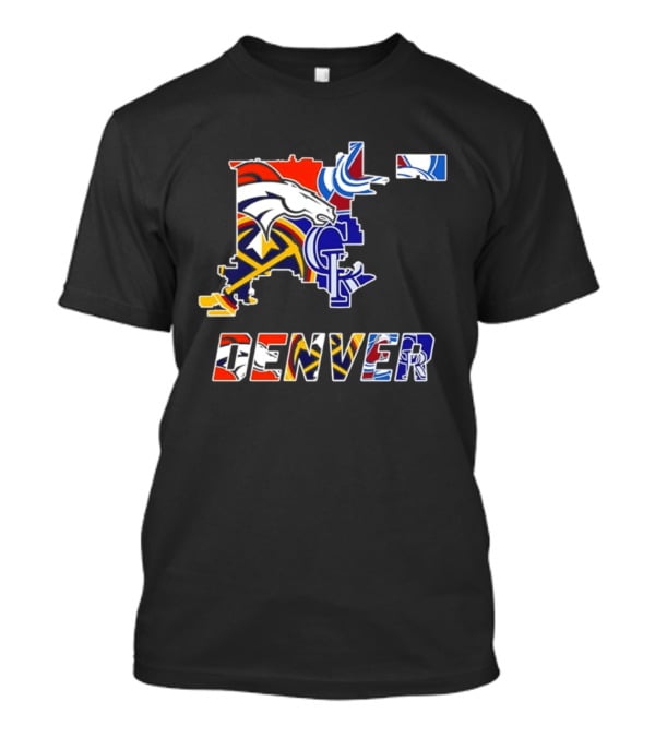 Denver Broncos Nuggets Avalanche Rockies Map Sports Team Logos T-Shirt