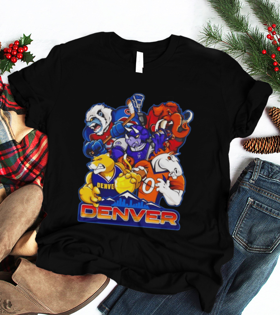 Denver Sports Teams Mascot Collage Featuring Iconic City T-Shirt