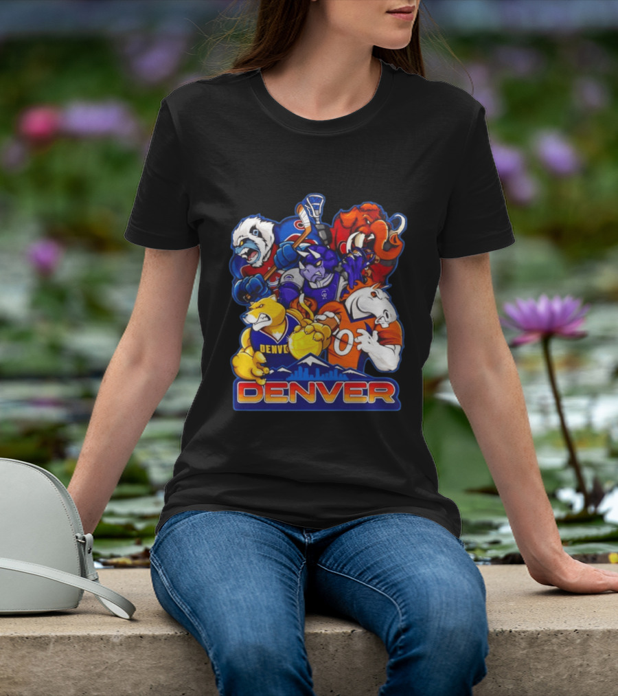 Denver Sports Teams Mascot Collage Featuring Iconic City T-Shirt