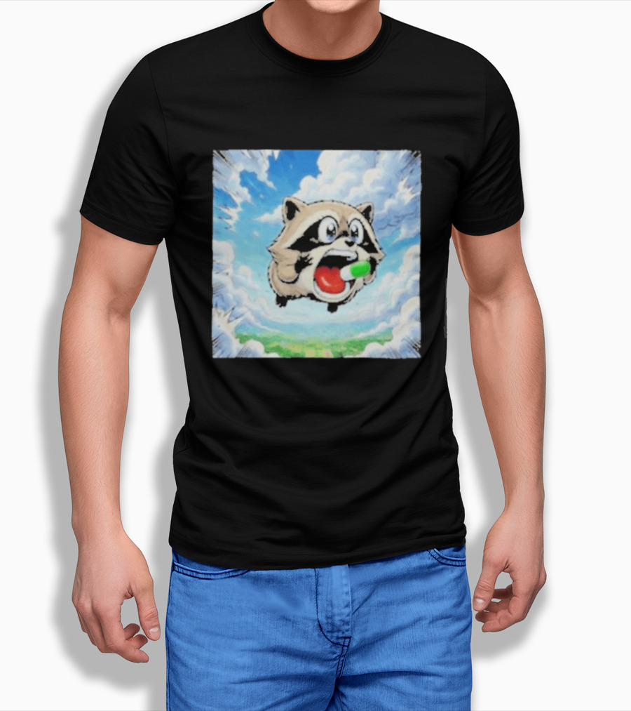 Jimothy Raccoon Cartoon Sky Dive With Colorful Capsule T-Shirt