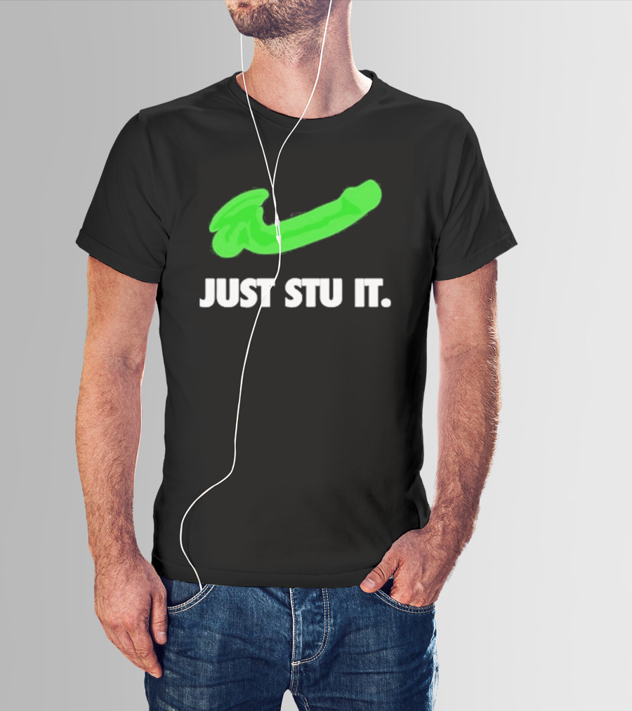 Just Stu It Green Swoosh Iconic Phrase T-Shirt