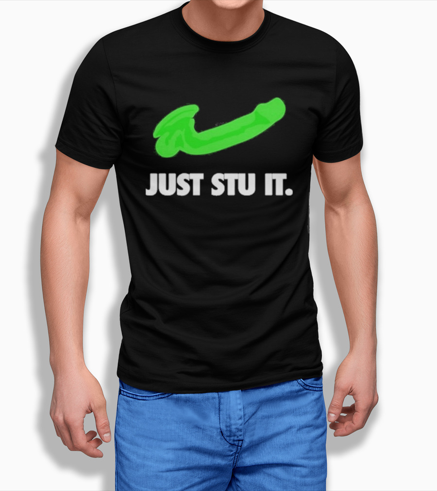 Just Stu It Green Swoosh Iconic Phrase T-Shirt