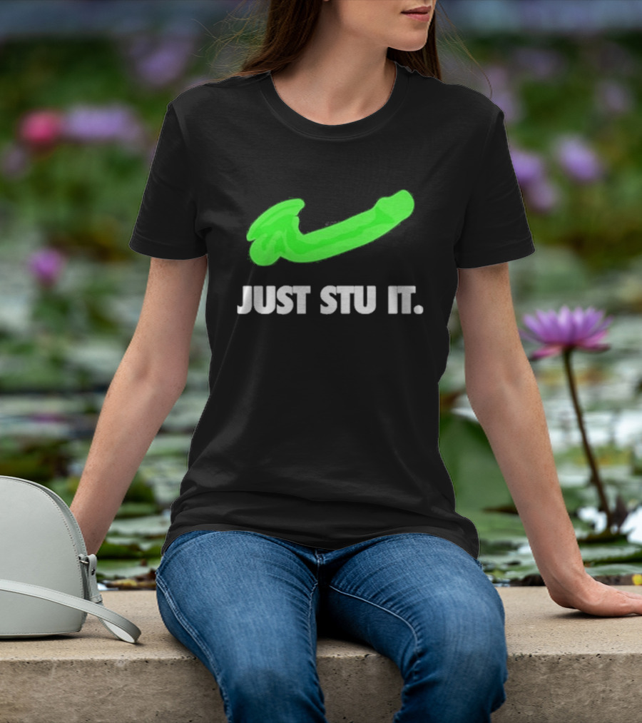 Just Stu It Green Swoosh Iconic Phrase T-Shirt