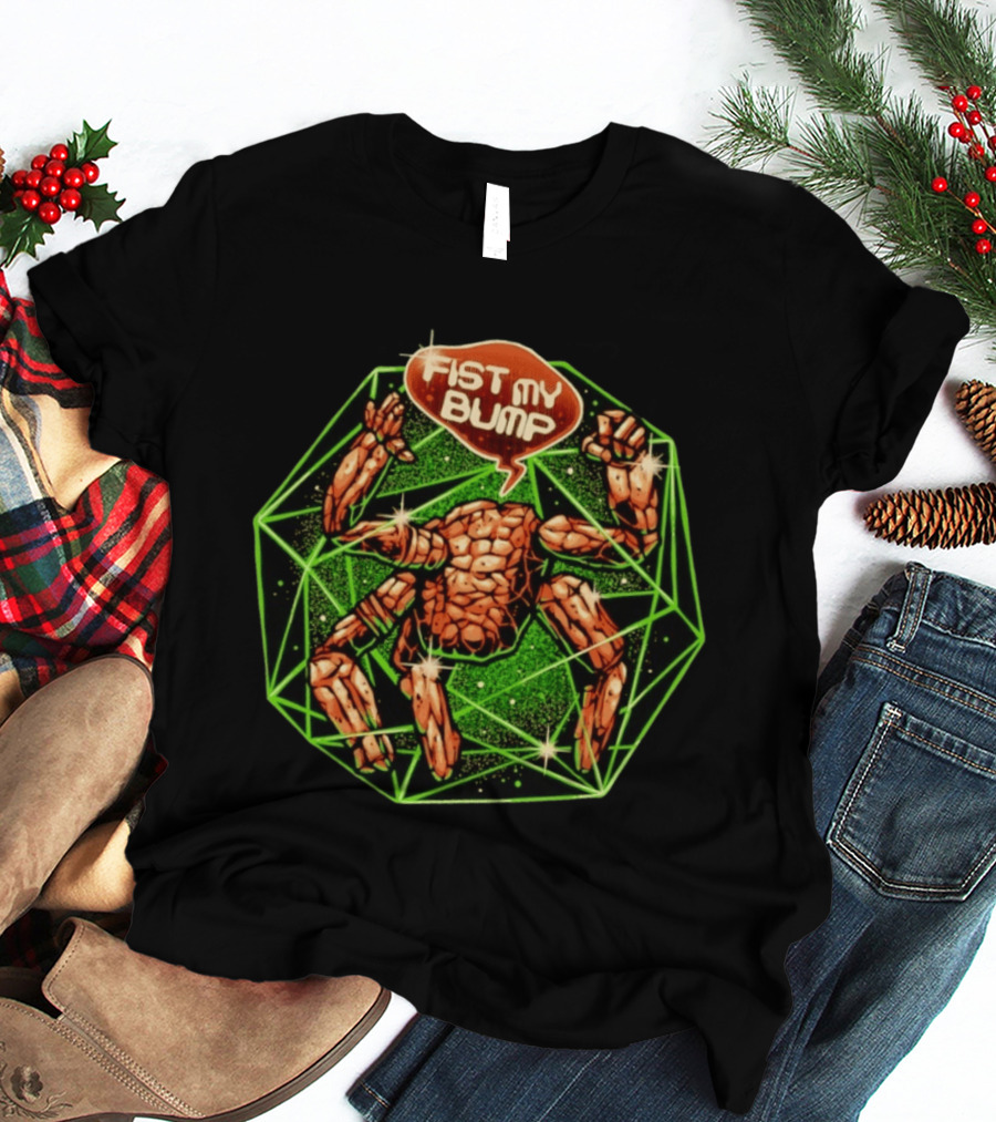 Fist My Bump Comic Stone Creature With Green Geometric Frame T-Shirt