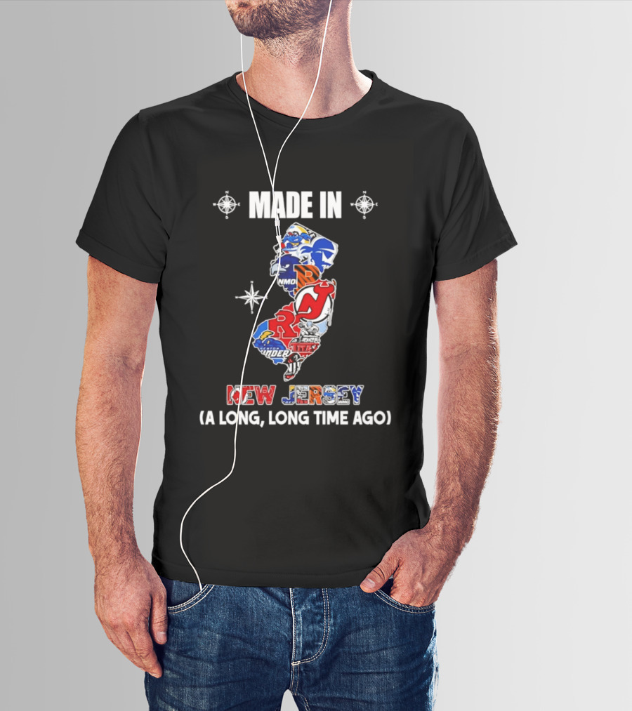 Made In New Jersey State Sports And College Team Logos Map A Long Long Time Ago T-Shirt