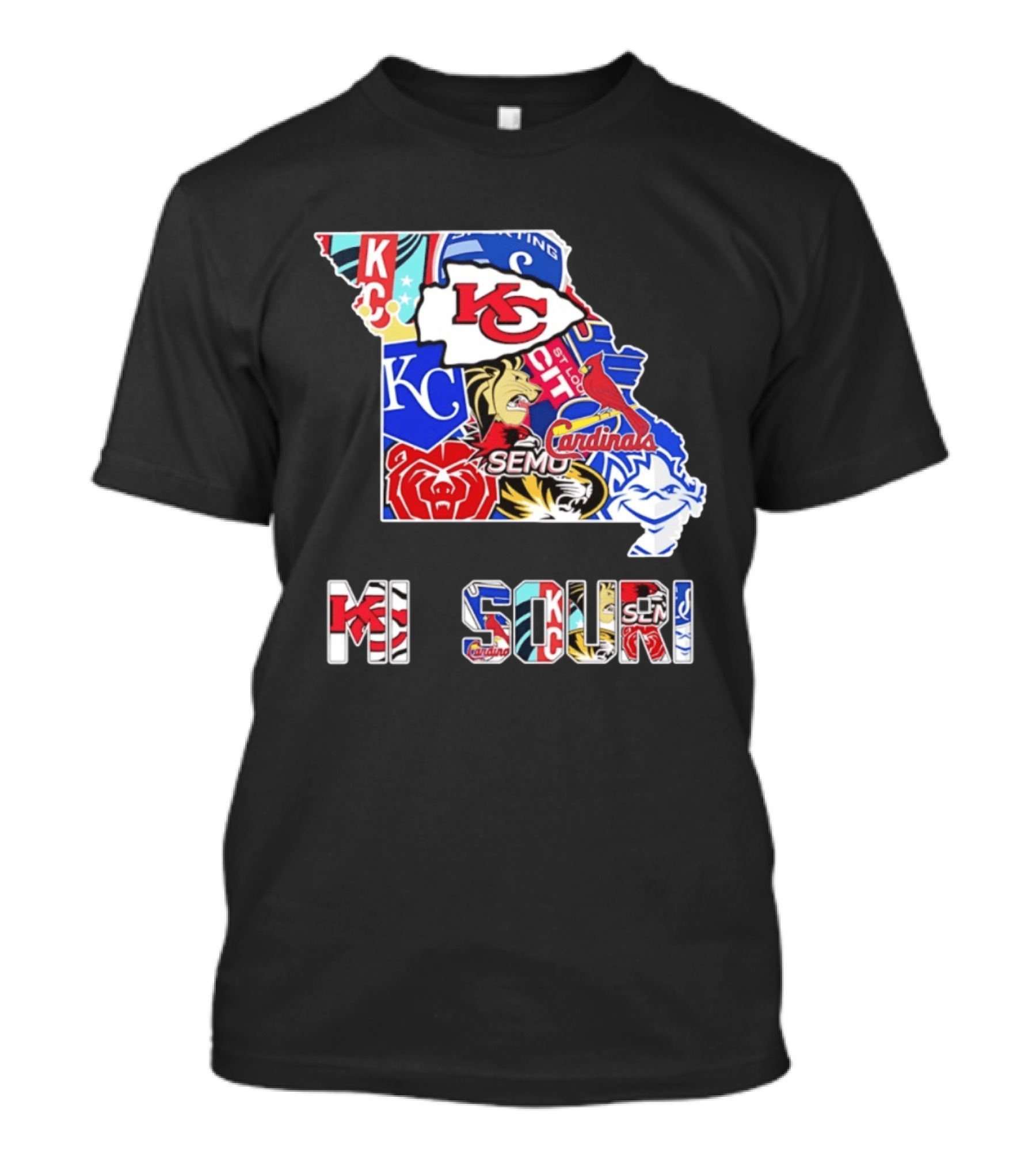 Missouri State KC Chiefs Cardinals SEMO Tigers Sports Map T-Shirt