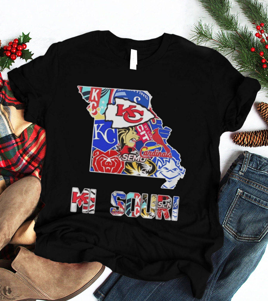 Missouri State KC Chiefs Cardinals SEMO Tigers Sports Map T-Shirt