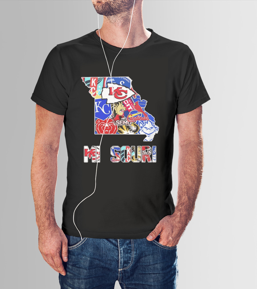 Missouri State KC Chiefs Cardinals SEMO Tigers Sports Map T-Shirt