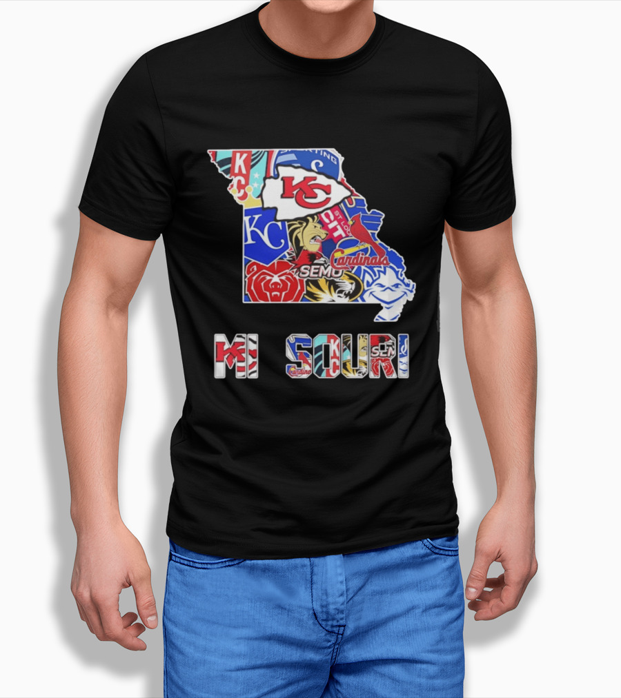 Missouri State KC Chiefs Cardinals SEMO Tigers Sports Map T-Shirt