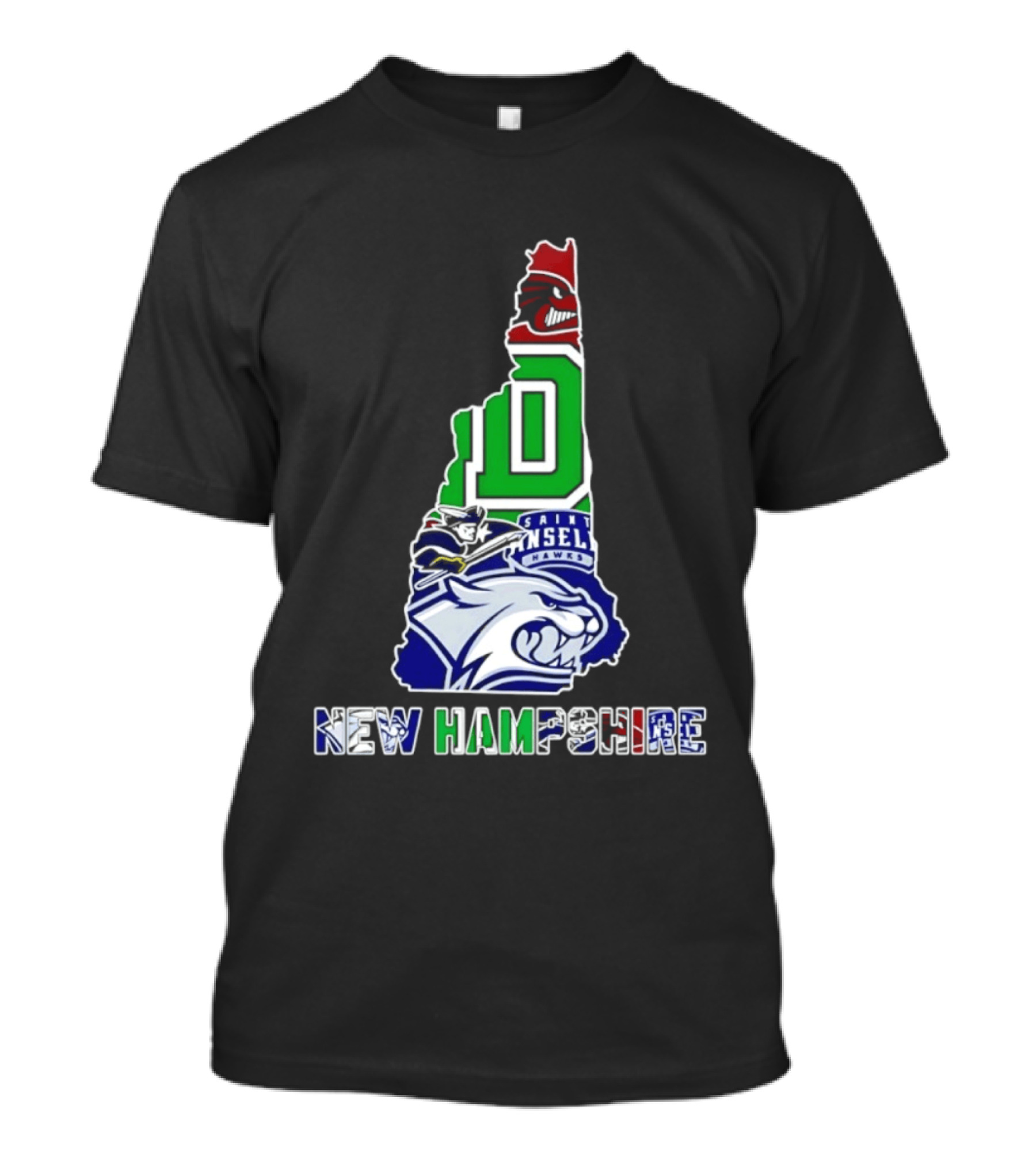 New Hampshire State Map Saint Anselm Hawks Wildcats Dartmouth Big Green 2026 T-Shirt
