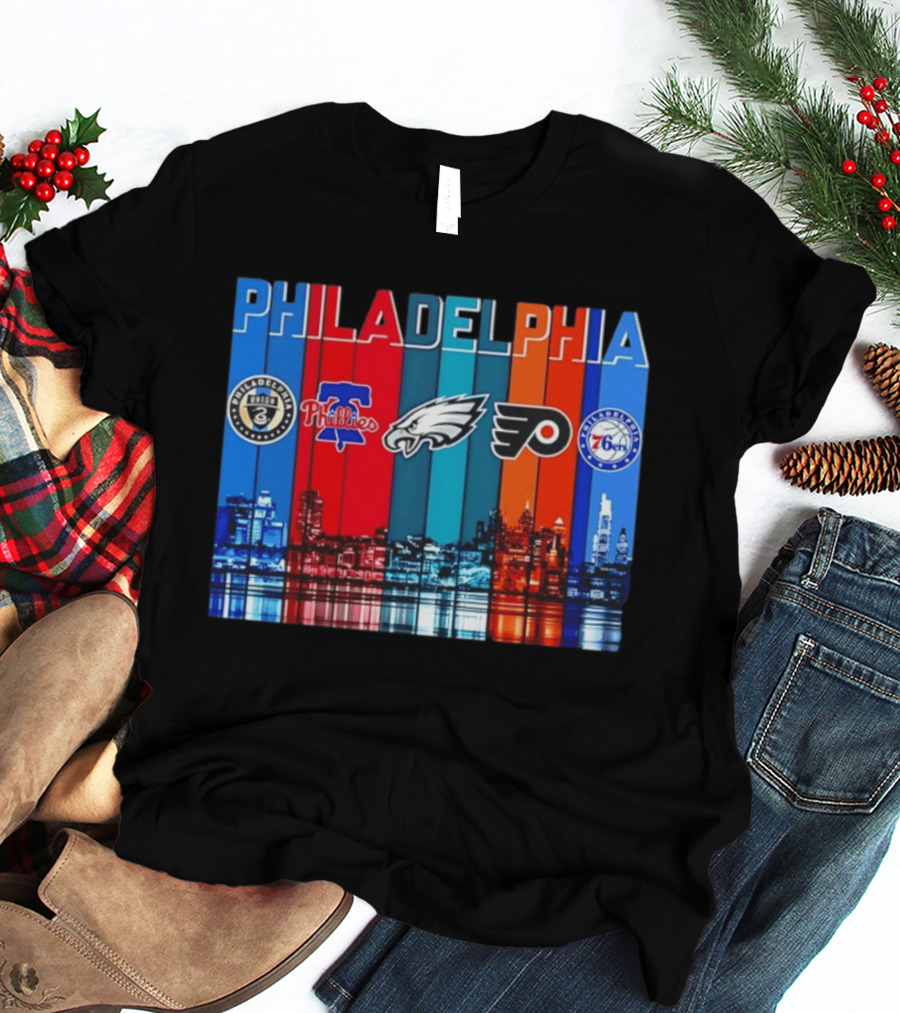 Philadelphia Union Phillies Eagles Flyers 76ers Skyline 2026 T-Shirt