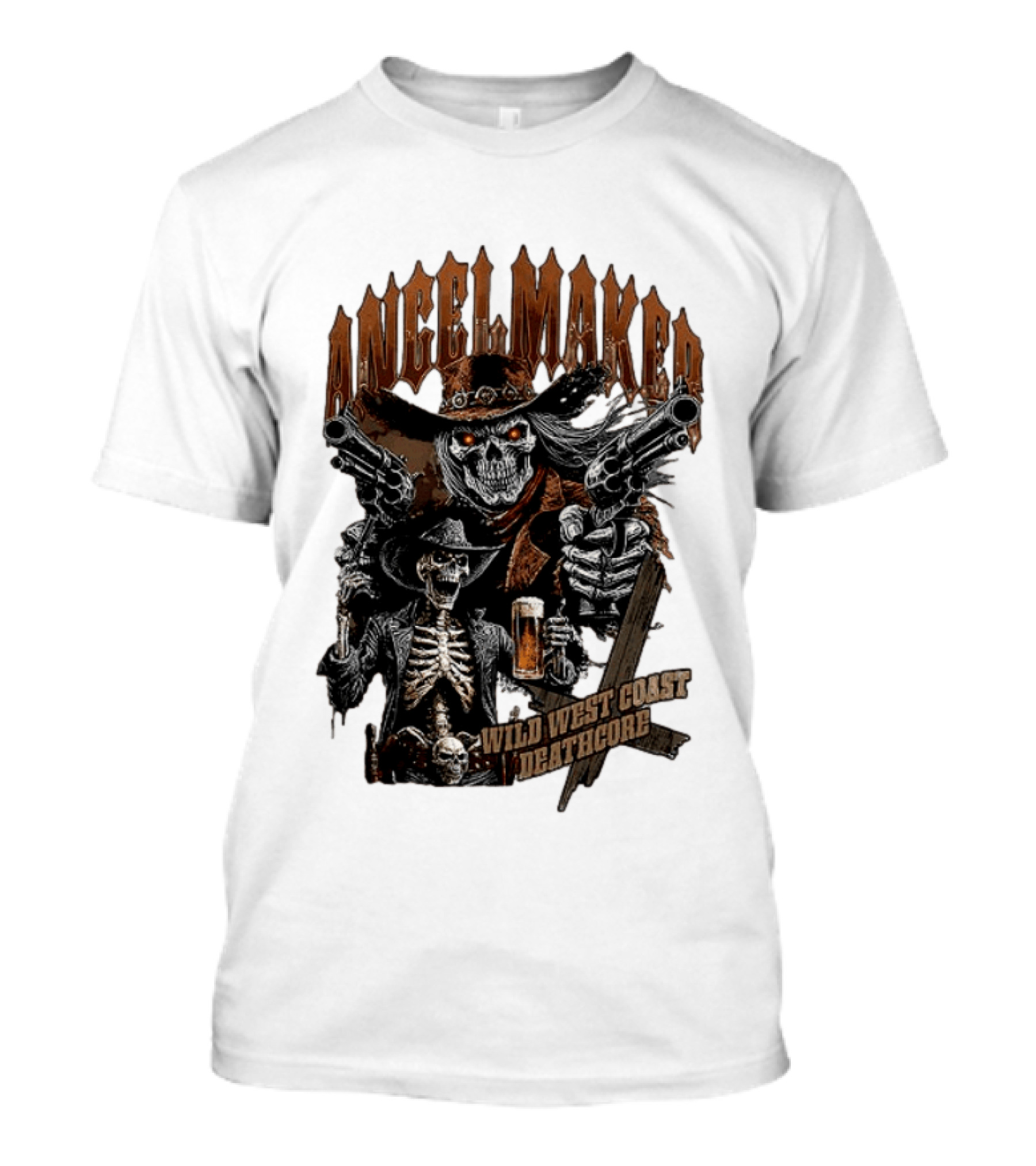 AngelMaker Wild West Coast Deathcore Skeleton Gunslinger Violence T-Shirt