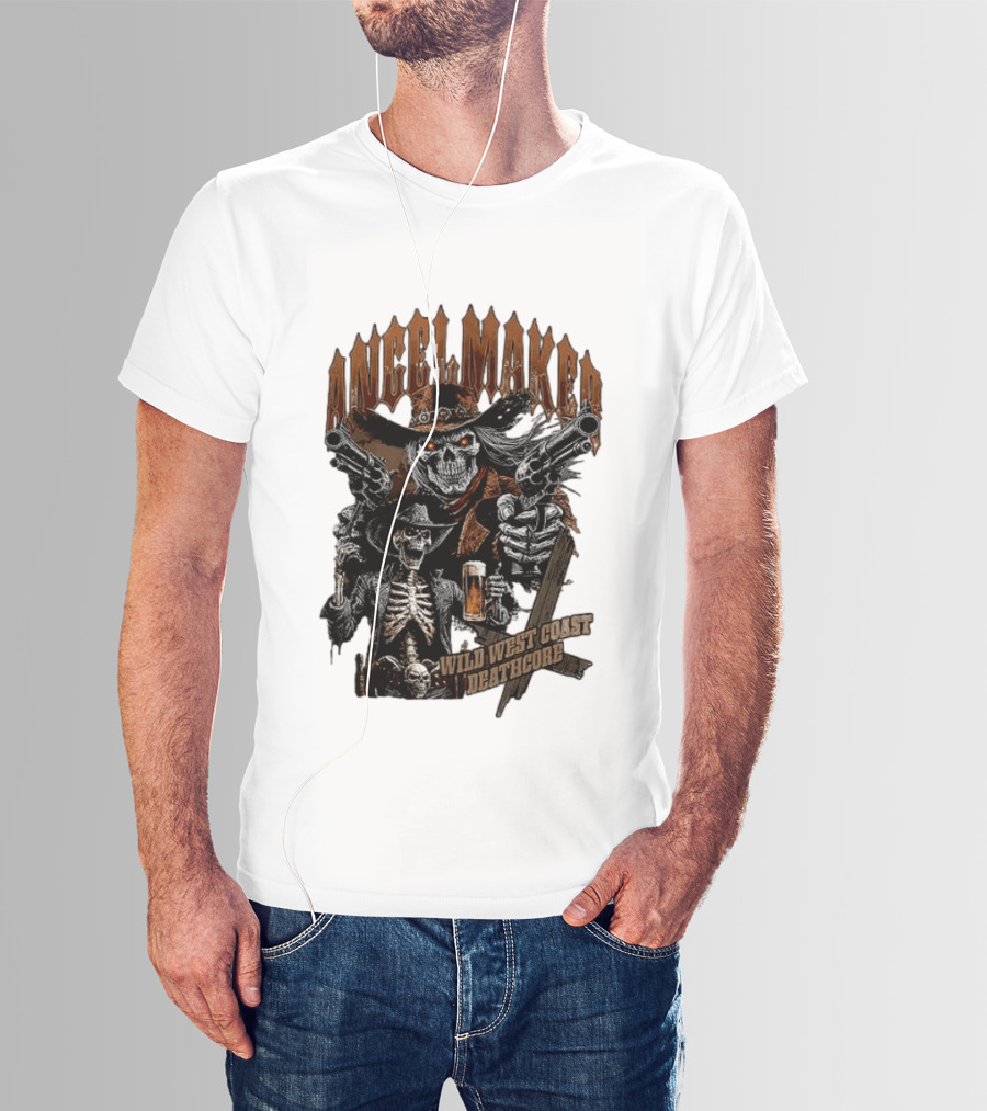 AngelMaker Wild West Coast Deathcore Skeleton Gunslinger Violence T-Shirt
