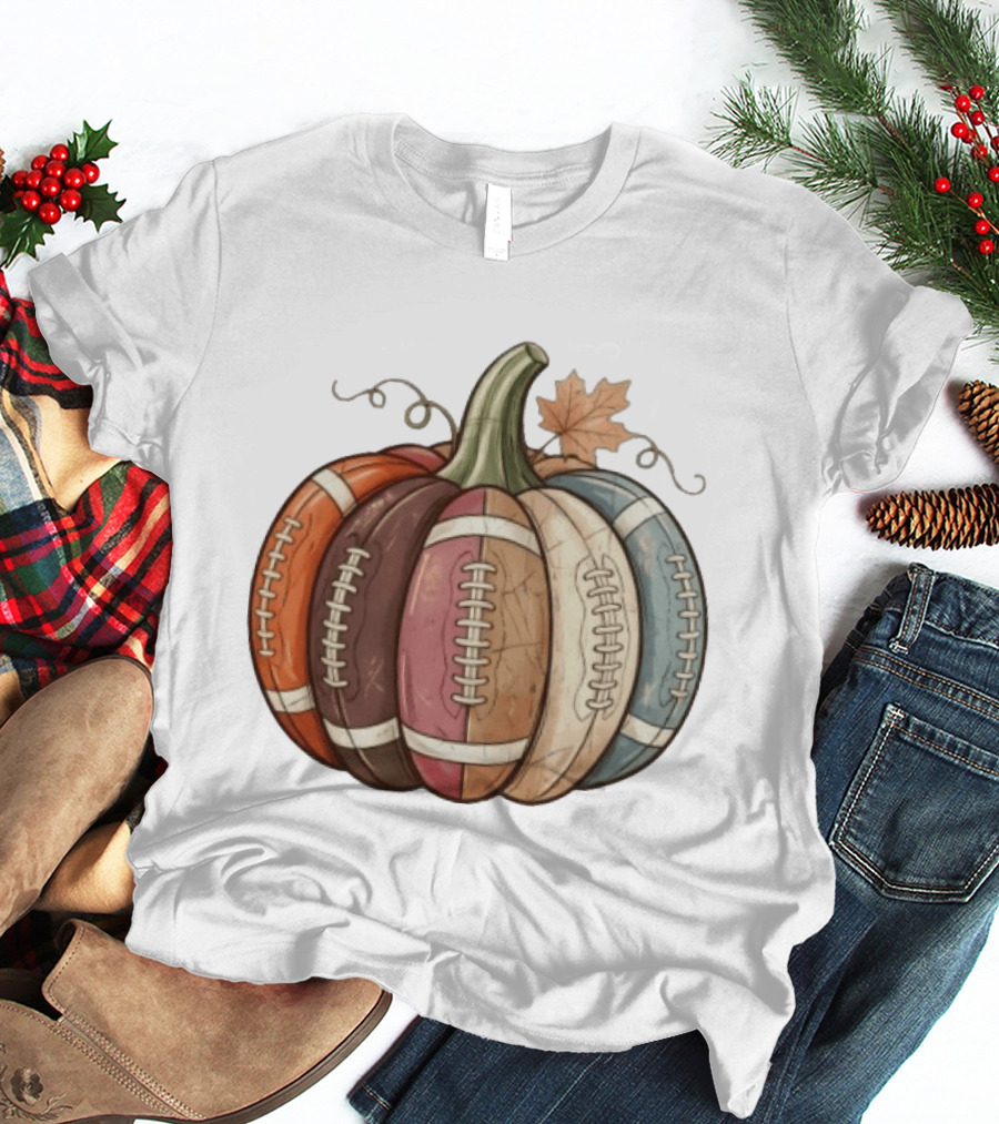 Football Pumpkin Fall Autumn Sports Harvest Season Decor T-Shirt
