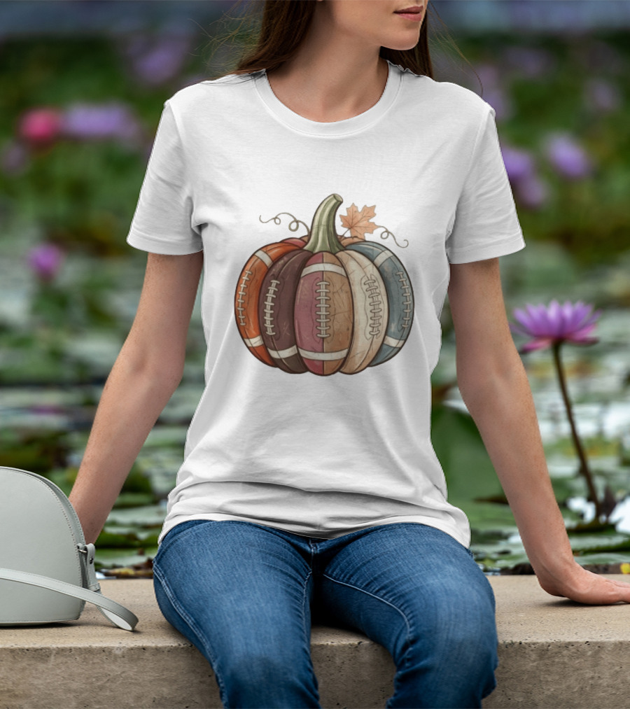 Football Pumpkin Fall Autumn Sports Harvest Season Decor T-Shirt