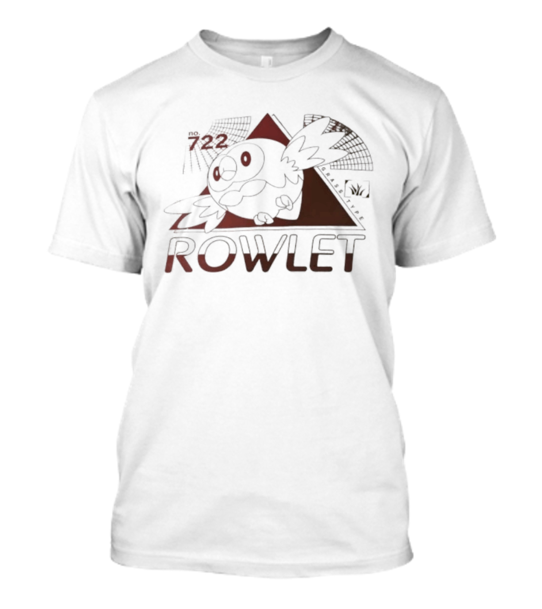 Rowlet 722 Grass Type Pokémon Triangular Art Featuring Iconic Owl T-Shirt