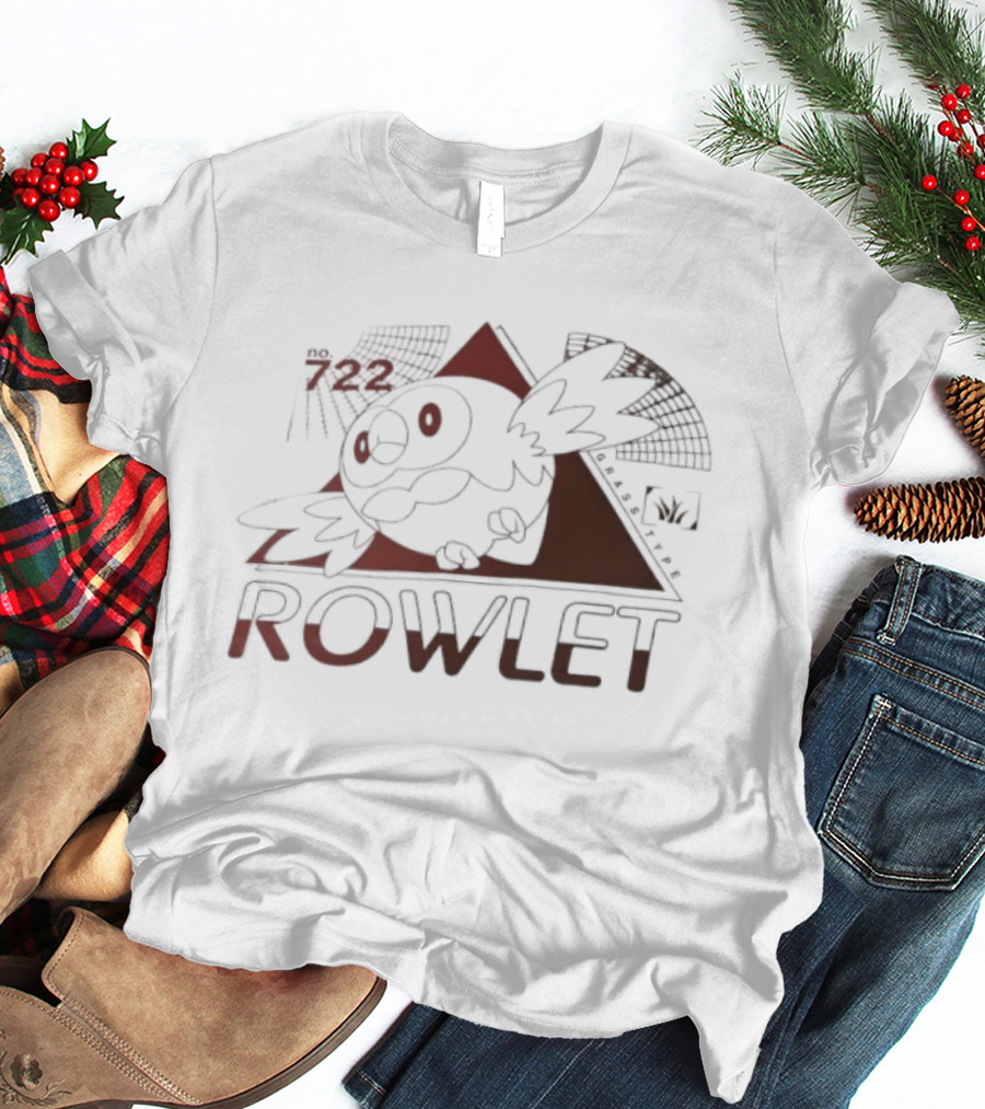 Rowlet 722 Grass Type Pokémon Triangular Art Featuring Iconic Owl T-Shirt