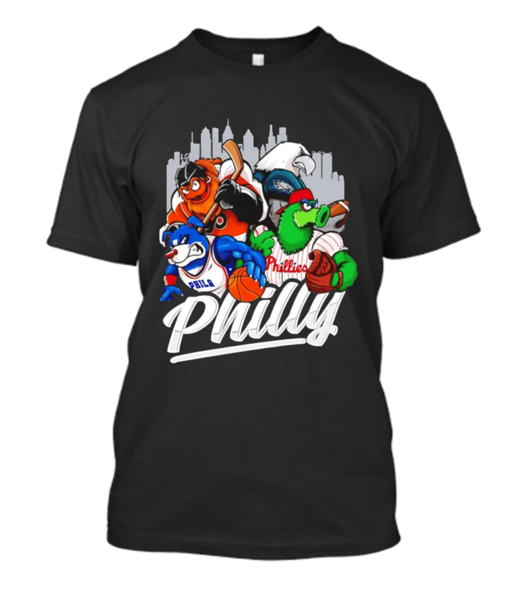 Philly Sports Mascots Gritty Swoop Phanatic Franklin Collage 2026 T-Shirt