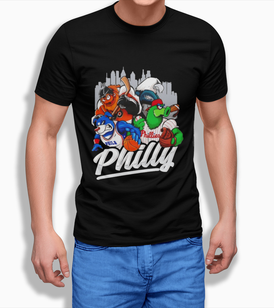 Philly Sports Mascots Gritty Swoop Phanatic Franklin Collage 2026 T-Shirt