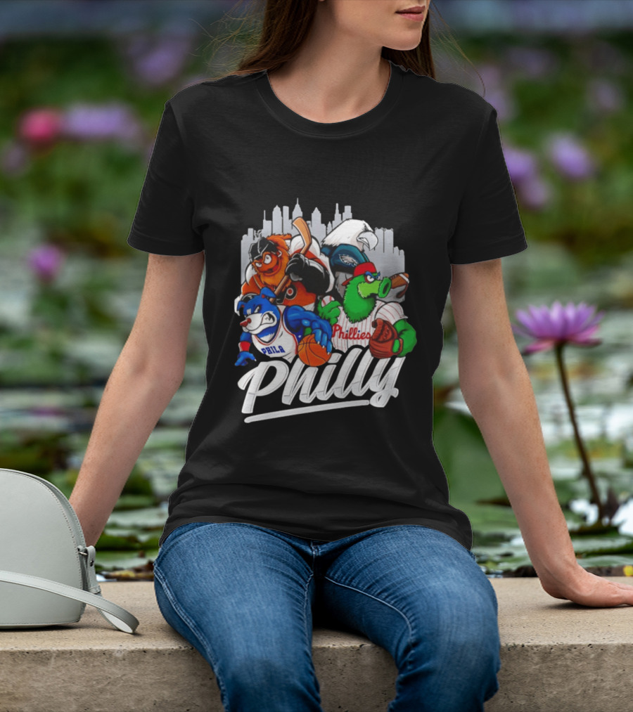 Philly Sports Mascots Gritty Swoop Phanatic Franklin Collage 2026 T-Shirt